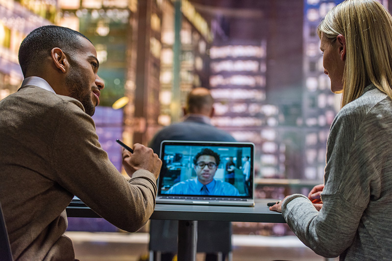 People in a video meeting.