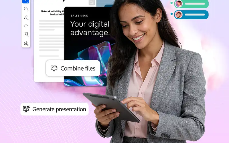 Girl on tablet adobe acrobat.
