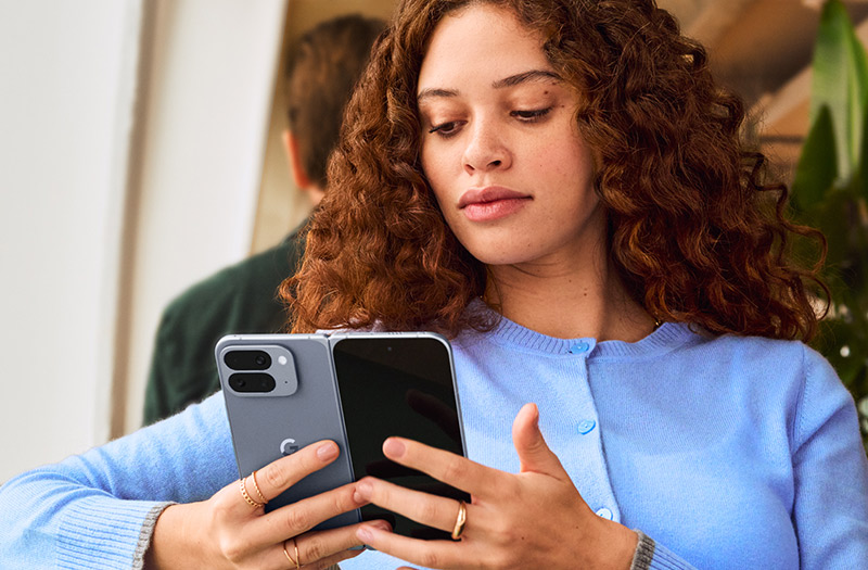 Woman using Google Pixel device