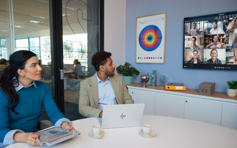 HP notebook in a meeting.
