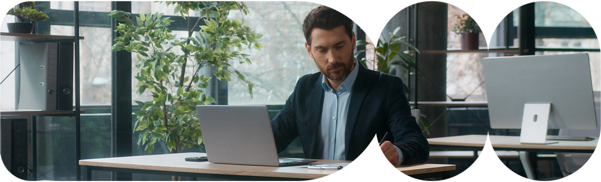 Man working on laptop.