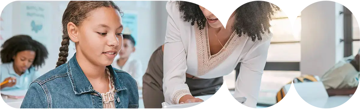 student in classroom with teacher