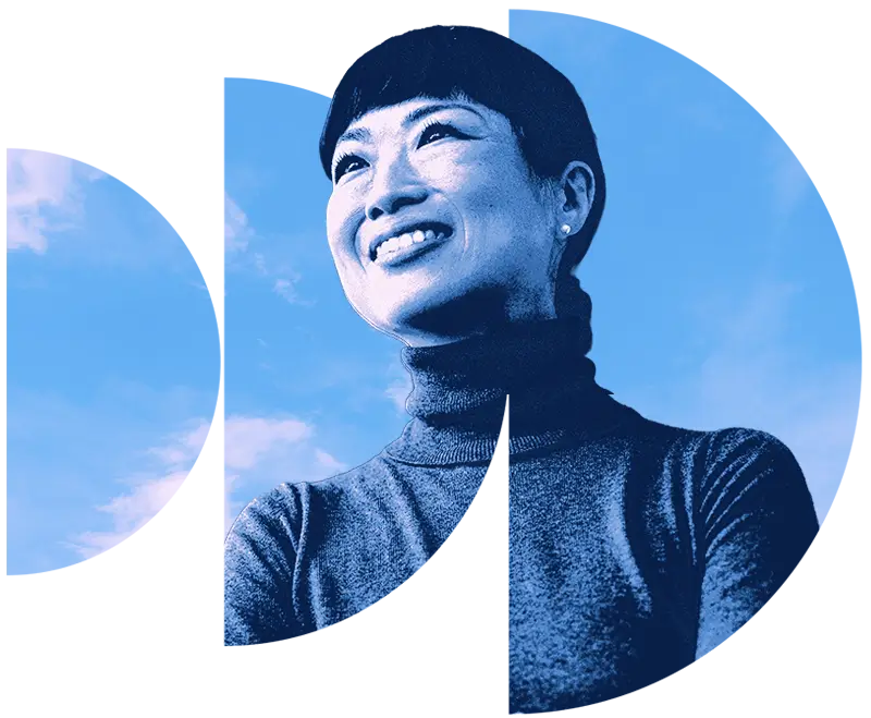 A businesswoman explores AI-driven concepts, visualizing data, innovation, and strategy.