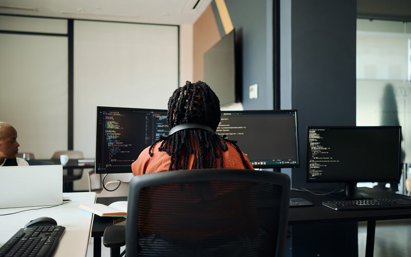 Woman working in data center