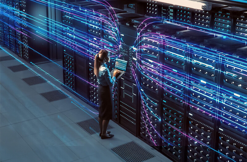 Woman working in data center