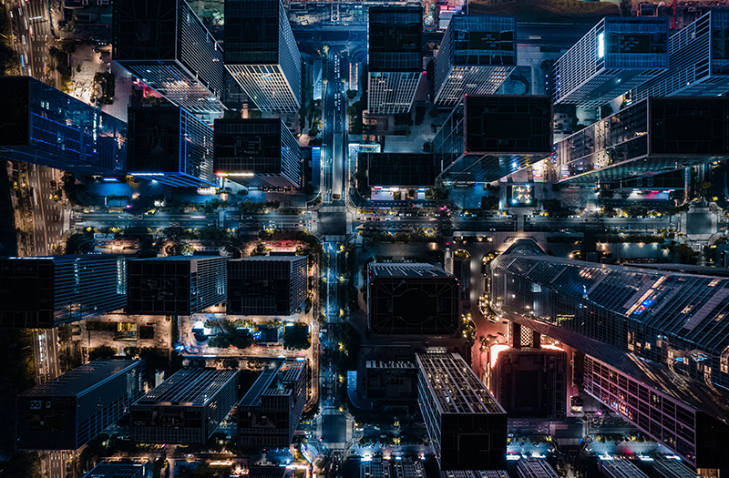 City birds eye infrastructure