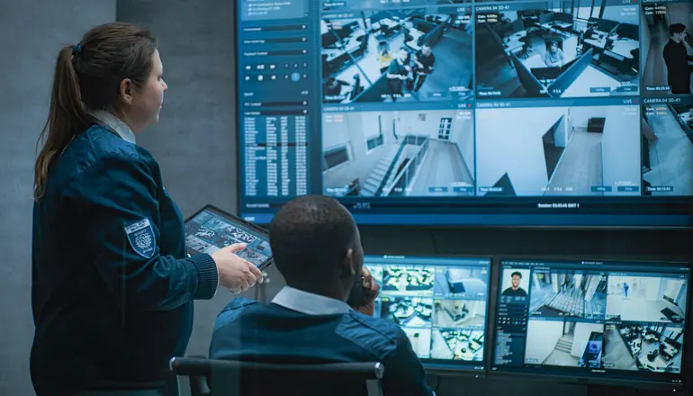 First responder looking at screen.