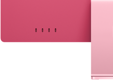 Back of pink iMac ports, with Four Thunderbolt ports, Wi‑Fi 6E and Bluetooth features