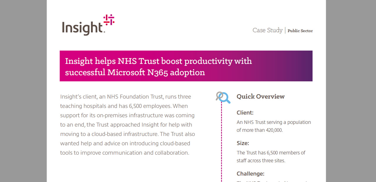 Article Insight helps NHS Trust boost productivity with successful Microsoft N365 adoption Image