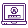 Purple laptop contact icon logo