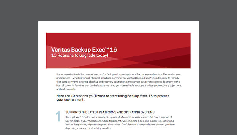 Article Veritas Backup Exec 16: 10 Reasons to Upgrade Image