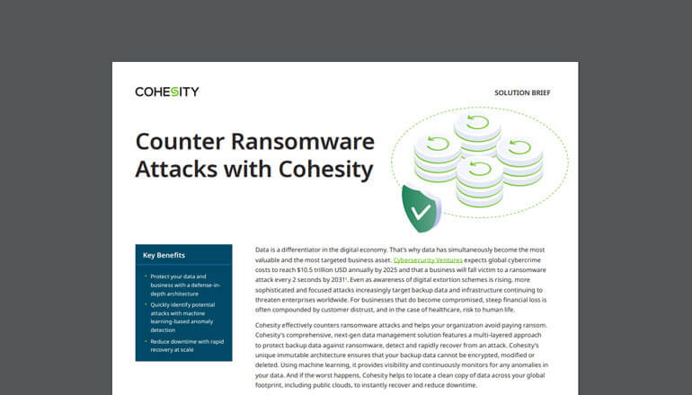 Article Counter ransomware attacks with Cohesity Image