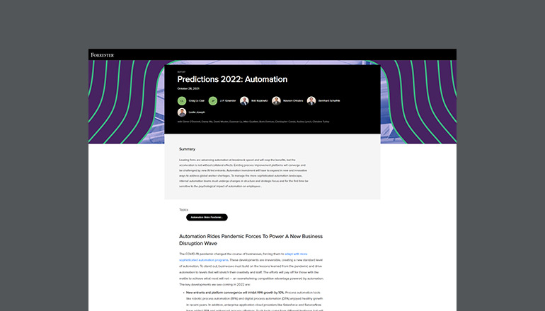 Article Forrester: Predictions 2022: Automation Image