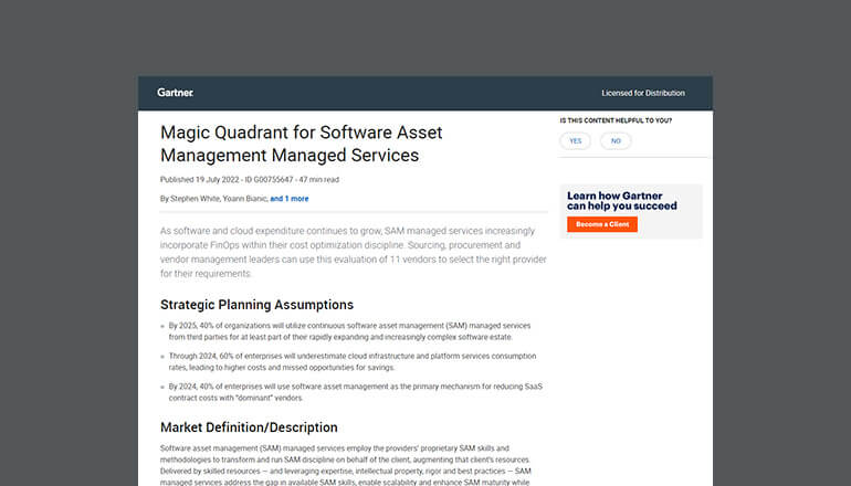 文章 2022 Gartner Magic Quadrant for Software Asset Management Managed Services 图像