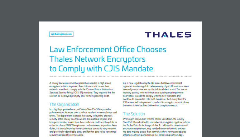 Article Law Enforcement Office Chooses Thales Network Encryptors  Image