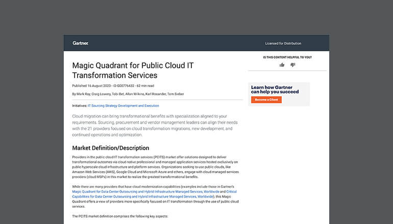 文章 2023 Gartner Magic Quadrant for Public Cloud IT Transformation Services 图像