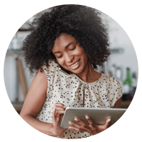 Small business owner accesses apps and data using tablet device