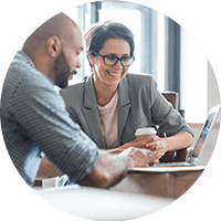 Co-workers talking to each other