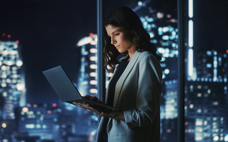 Business professional working on an AMD-powered device