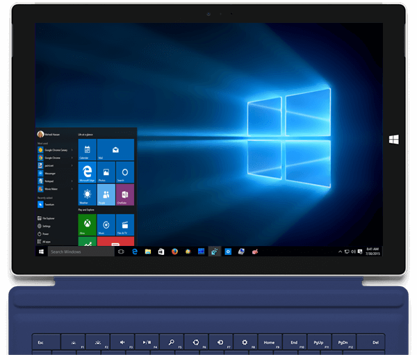 Windows desktop view on Surface 3 tablet