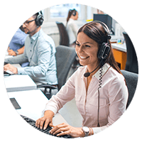 A woman working with a headset on
