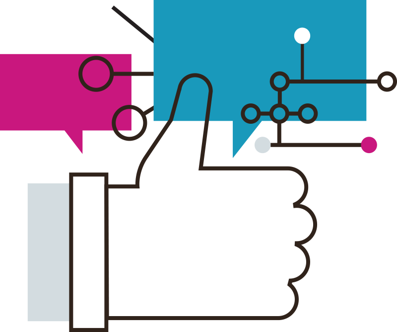Customer Engagement Illustration of hand giving thumbs up to speech bubbles