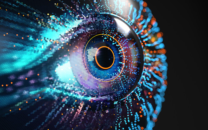Abstract concept of digital eye displayed on screen
