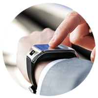 A man touching his digital watch