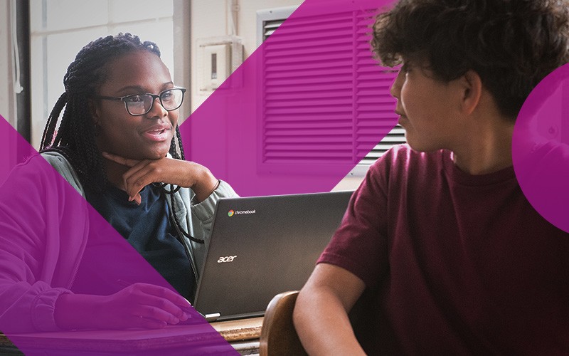 Student using chromebook during class