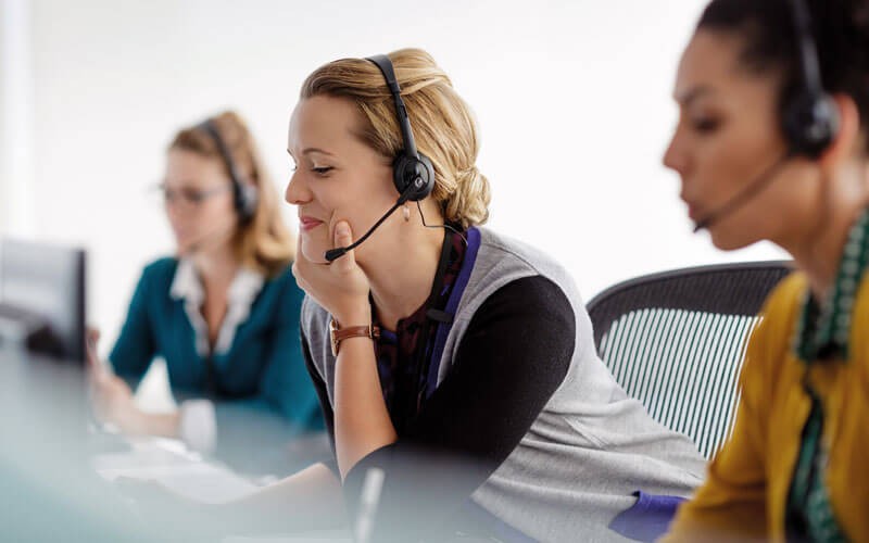 Team on headset, call center support