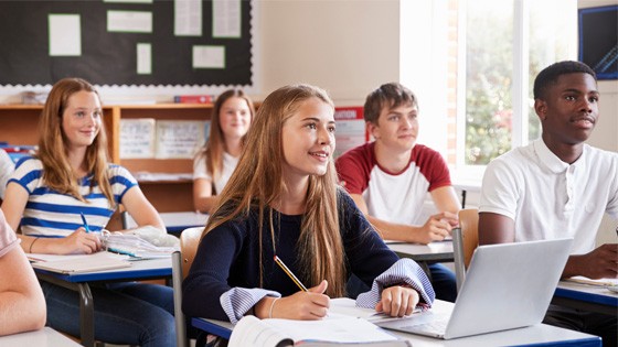 Image of students watching presentation in class