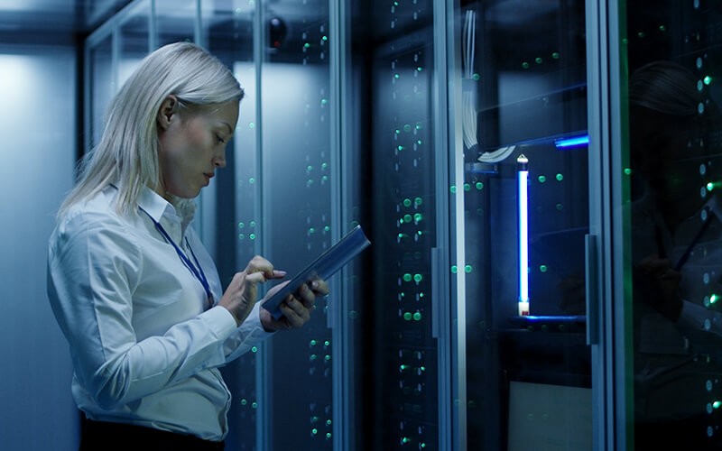 Woman working in the data center