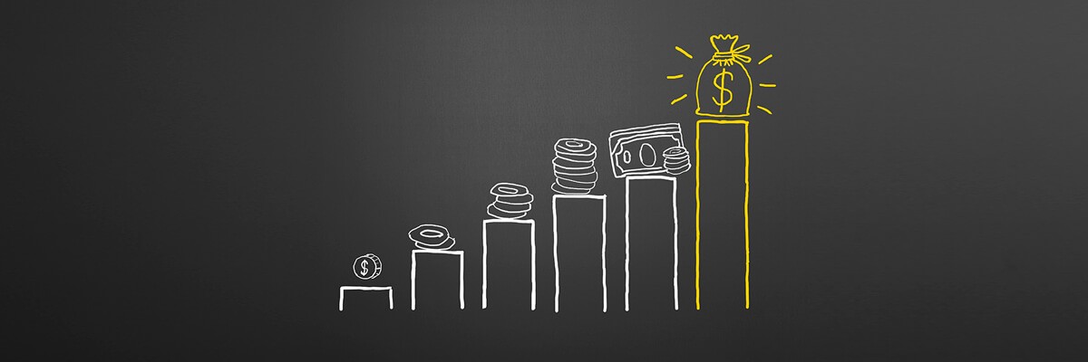 Illustrated drawing of stacks of money on a graph chart