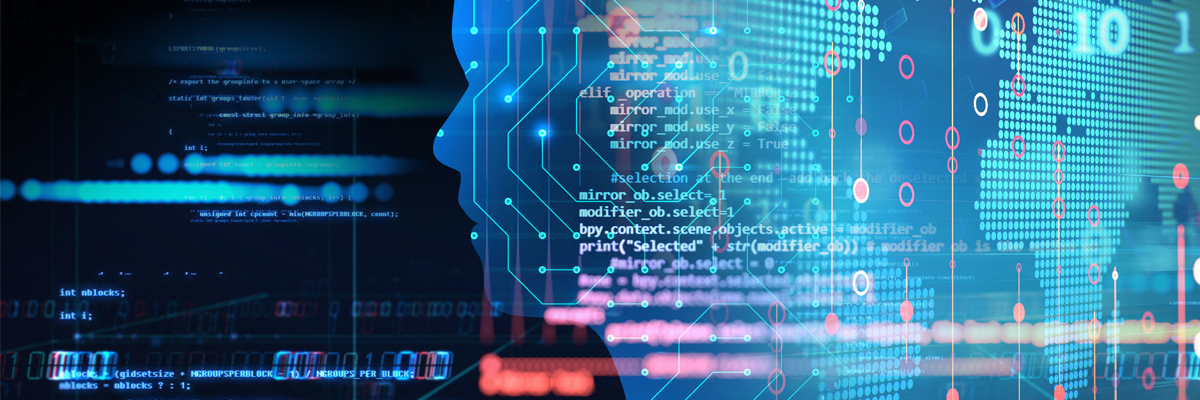 Abstract data and AI concept with face under data