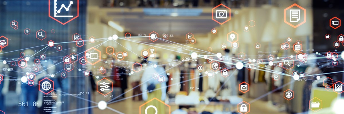 User using device in retail