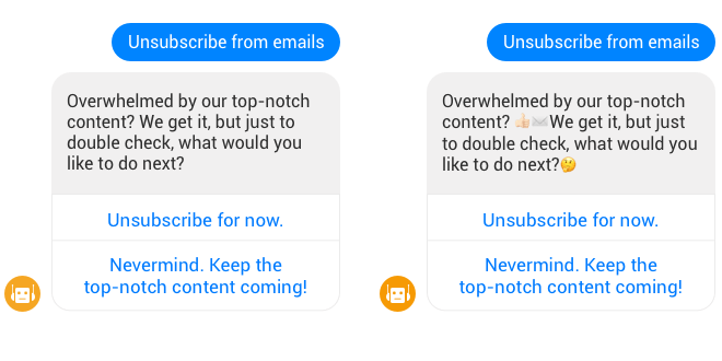 Sample chatbot messages, option 2