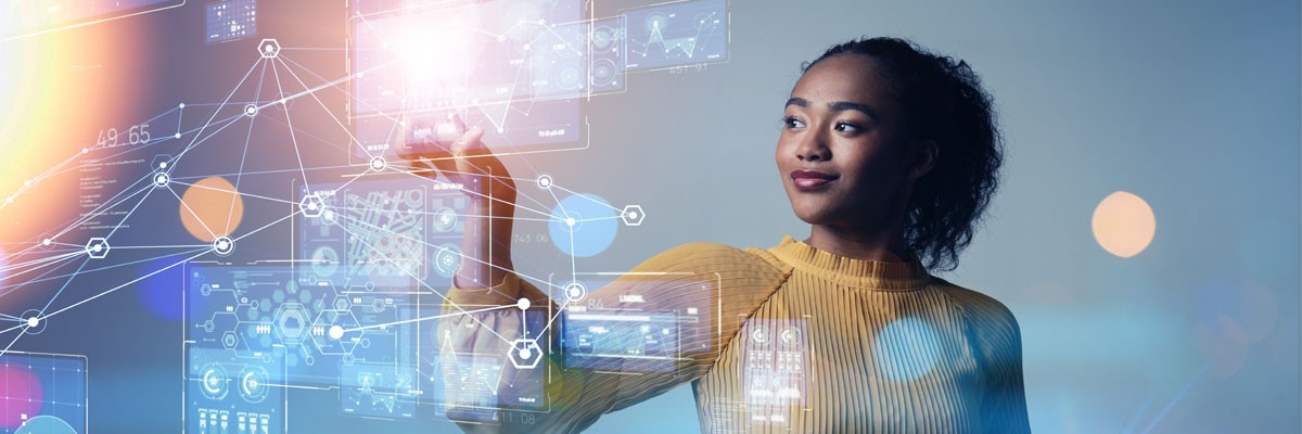 Abstract concept of data and cybersecurity on cityscape