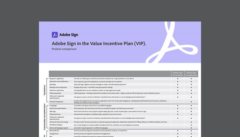 Thumbnail of Adobe Sign product comparison available to download below