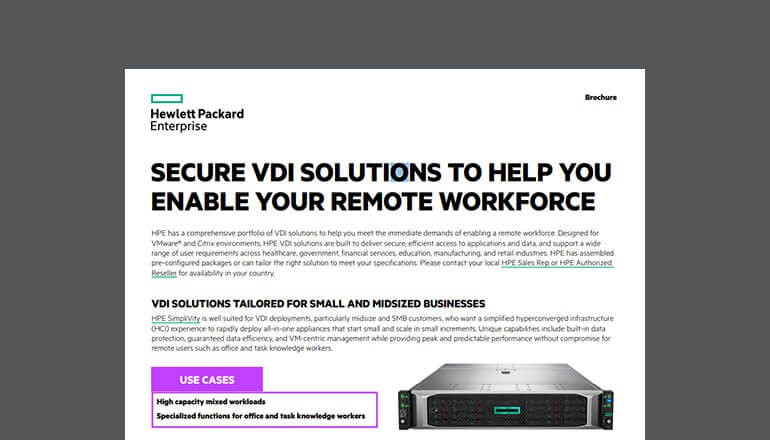 Cover of HPE for VDI Solutions brochure available to download below