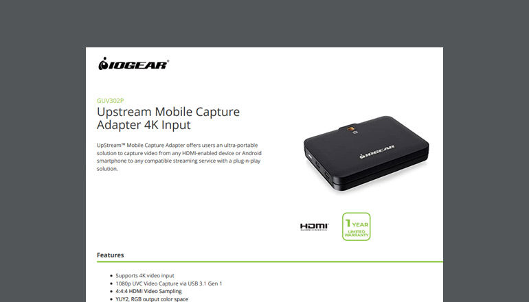 Upstream Mobile Capture Adapter 4K Input Thumbnail of asset available to download below