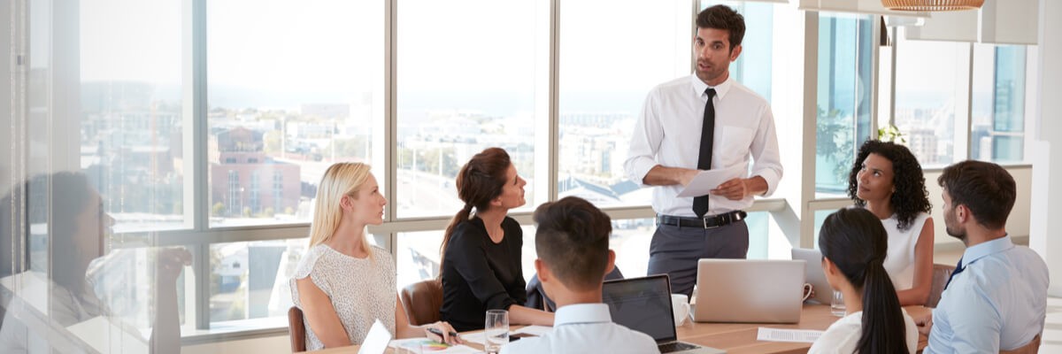 People at a company meeting