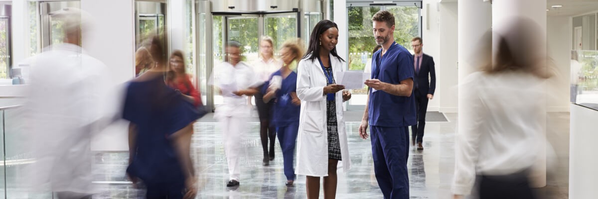 Doctors working in lobby