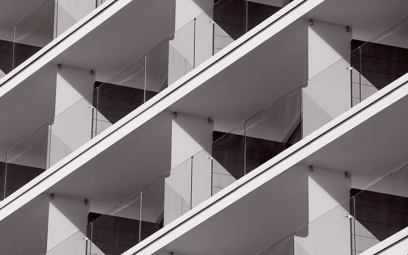 Close up view of high rise balconies