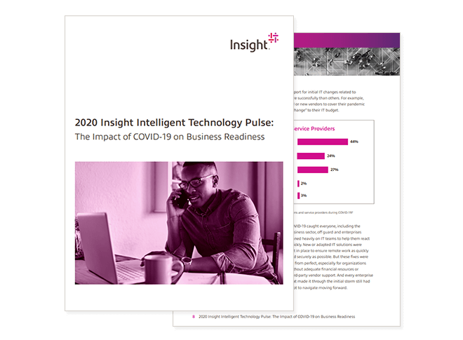 Cover of Insight Intelligent Technology Pulse report available to download by registering today. Business readiness, business continuity planning, impact of COVID-19 on business, impact of COVID-19 on IT