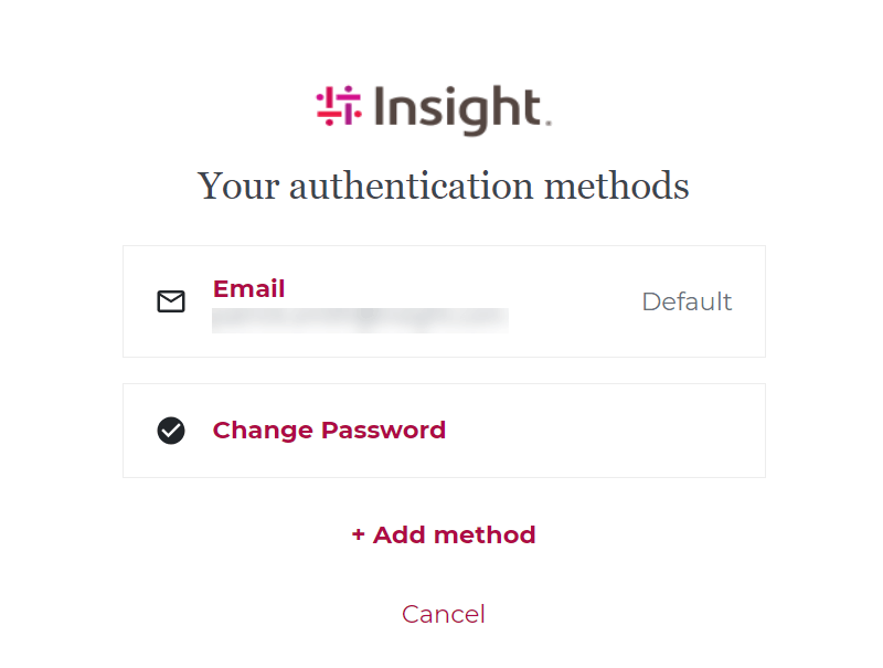 Your approved authentication method screen