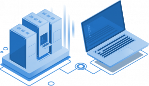 Laptop computer connected to data storage server