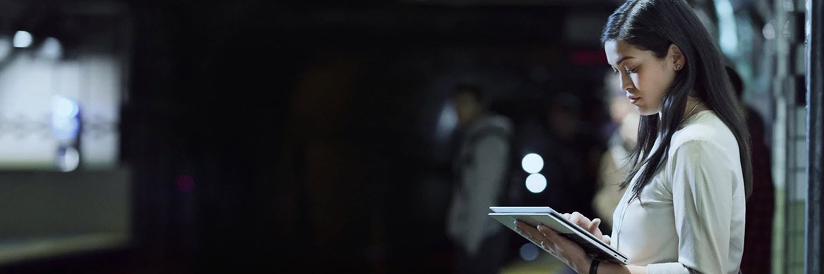 Woman using HP device