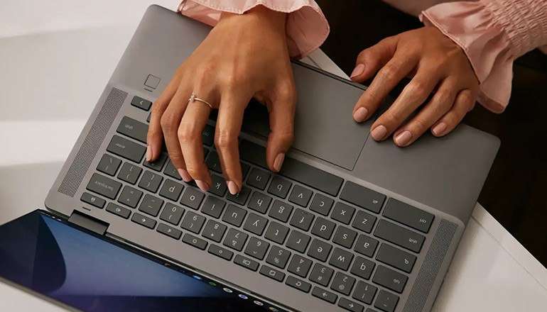ChromeOS device with user typing on keys