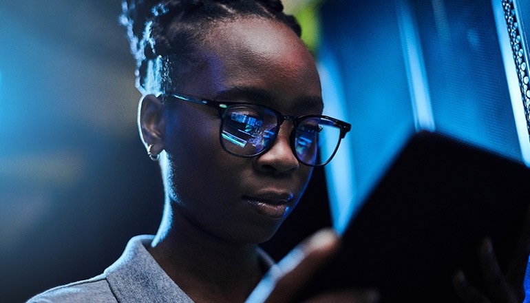 Woman on tablet device