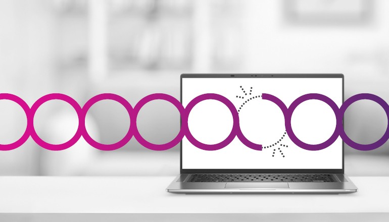 Abstract concept of an overlay of chain links on top of laptop